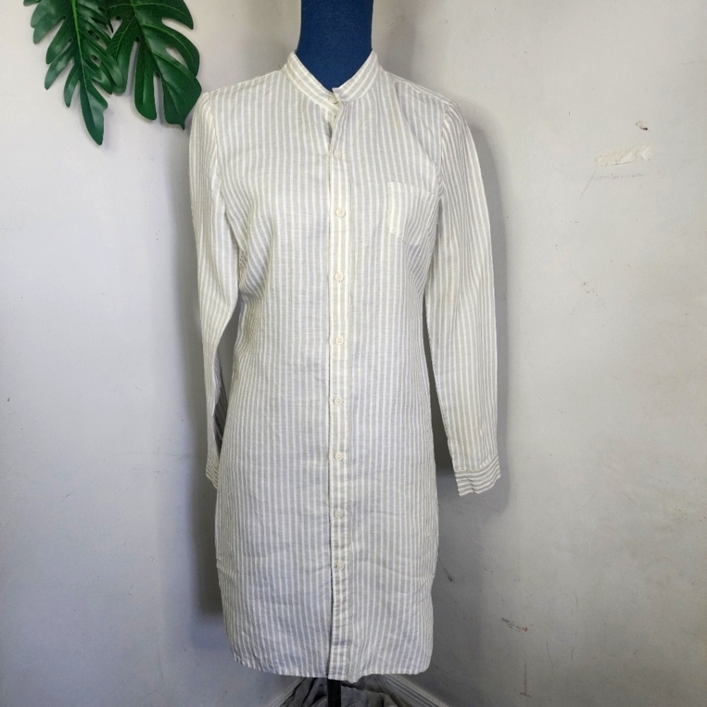 HIHO Linen Striped Button Down Shirt Dress
